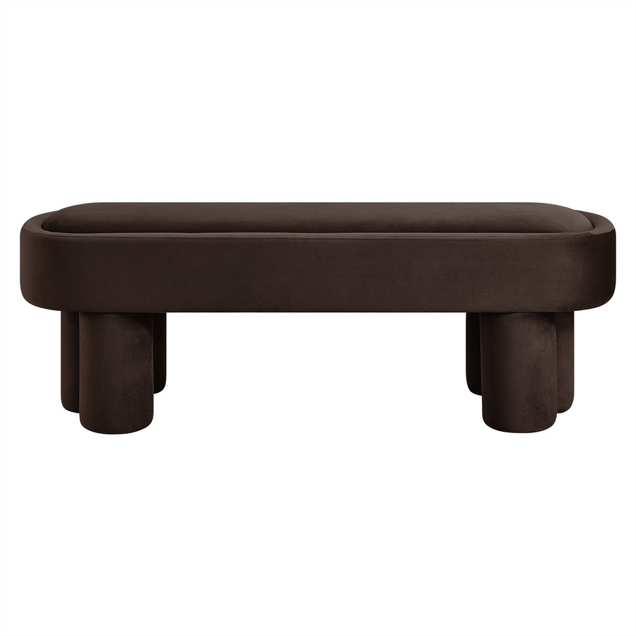 Elemi Oval Performance Velvet Accent Bench in Chocolate Brown