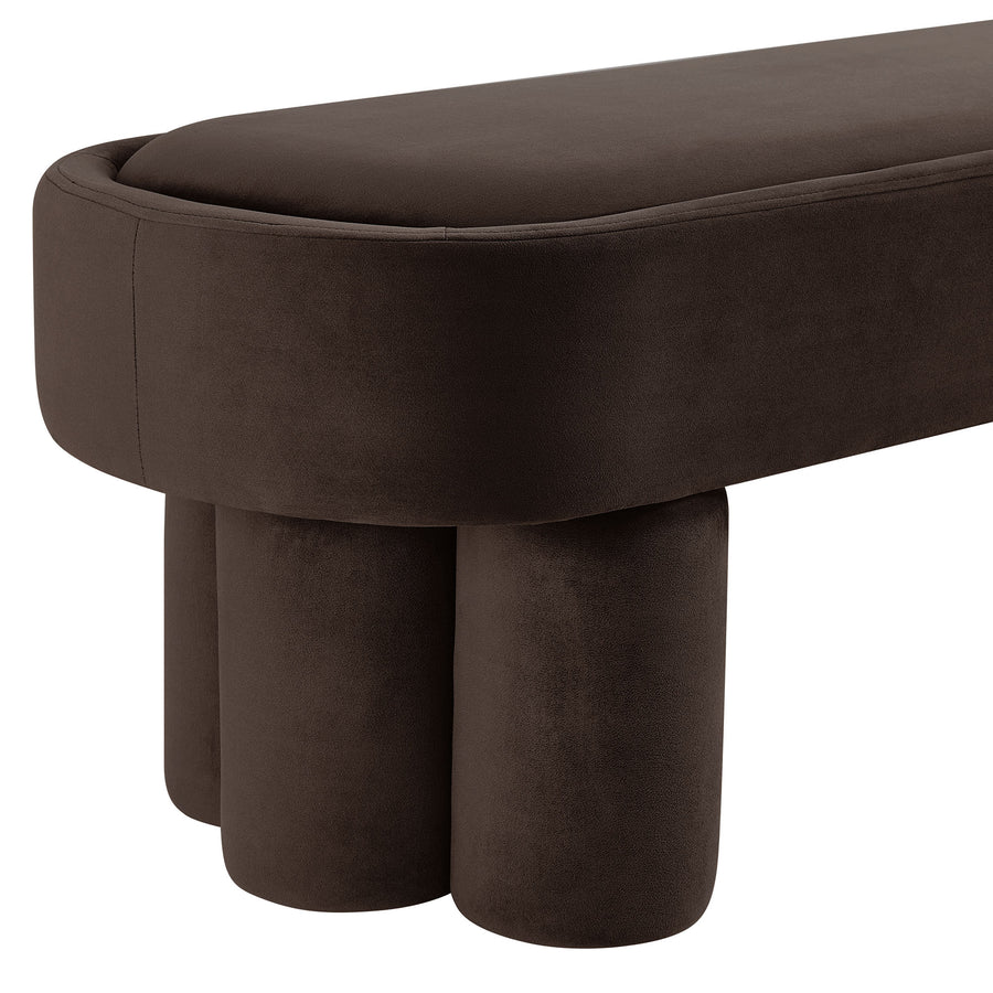 Elemi Oval Performance Velvet Accent Bench in Chocolate Brown