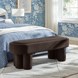 Elemi Oval Performance Velvet Accent Bench in Chocolate Brown