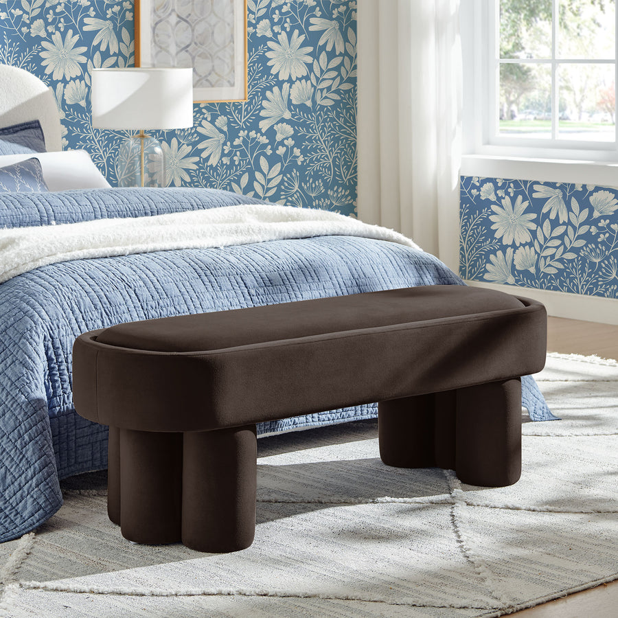 Elemi Oval Performance Velvet Accent Bench in Chocolate Brown