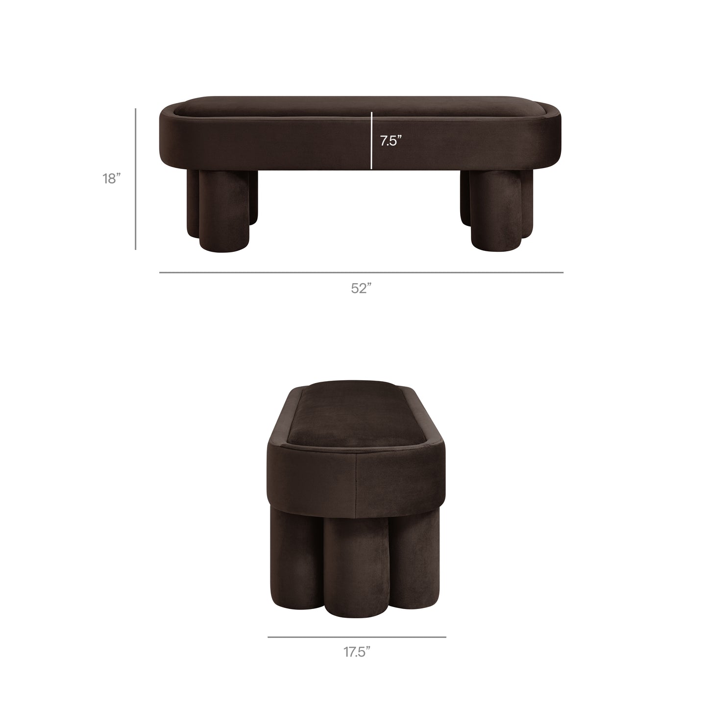 Elemi Oval Performance Velvet Accent Bench in Chocolate Brown