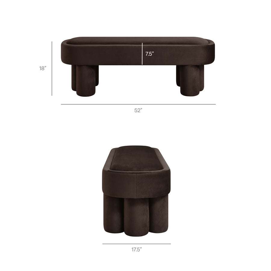 Elemi Oval Performance Velvet Accent Bench in Chocolate Brown