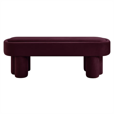 Mossi Oval Performance Velvet Accent Bench in Mulberry