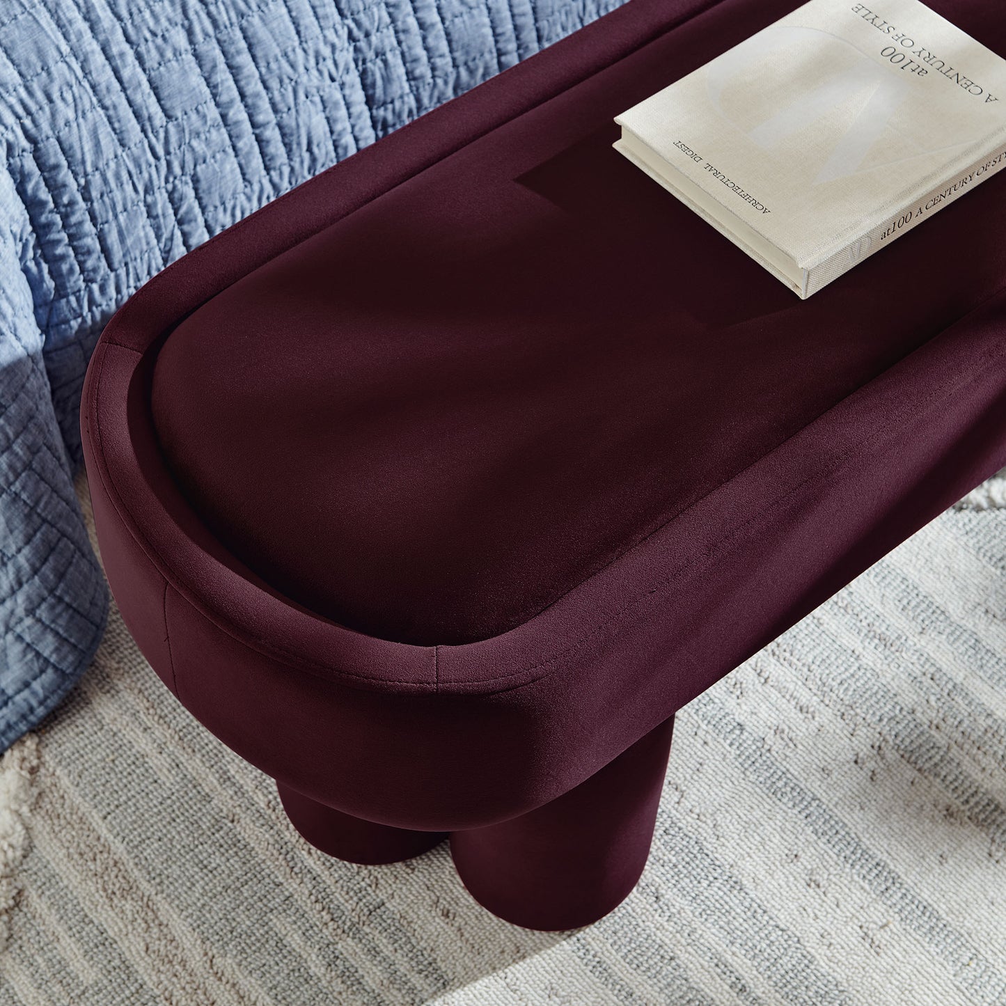 Elemi Oval Performance Velvet Accent Bench in Mulberry