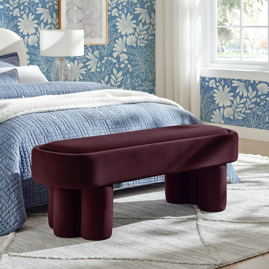 Elemi Oval Performance Velvet Accent Bench in Mulberry