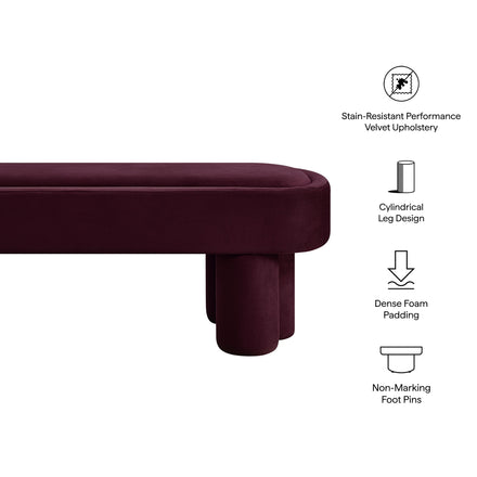 Mossi Oval Performance Velvet Accent Bench in Mulberry