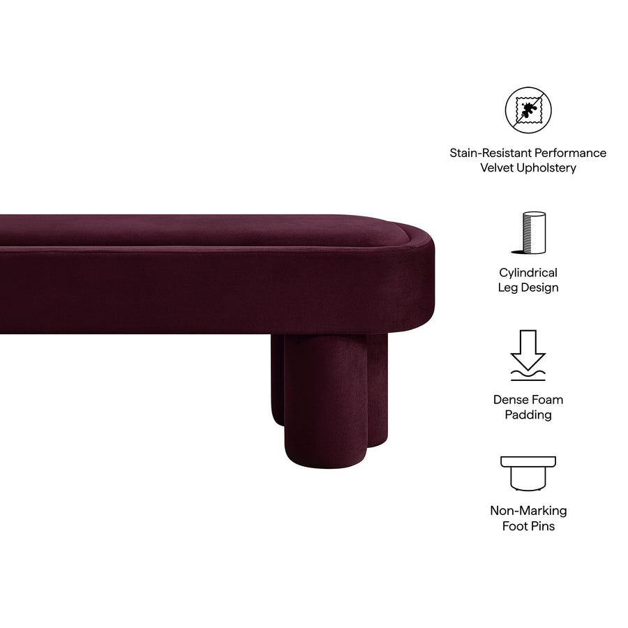 Elemi Oval Performance Velvet Accent Bench in Mulberry