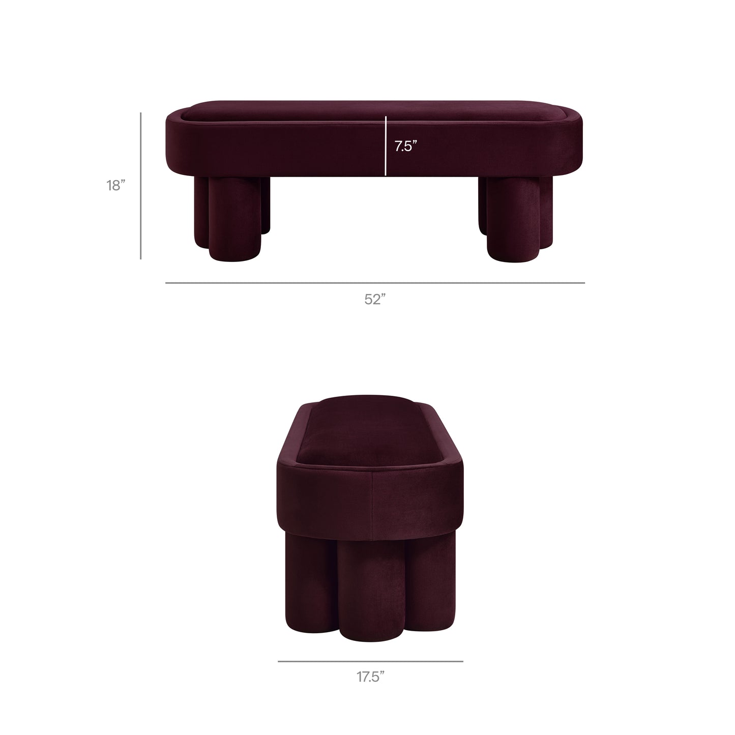 Elemi Oval Performance Velvet Accent Bench in Mulberry