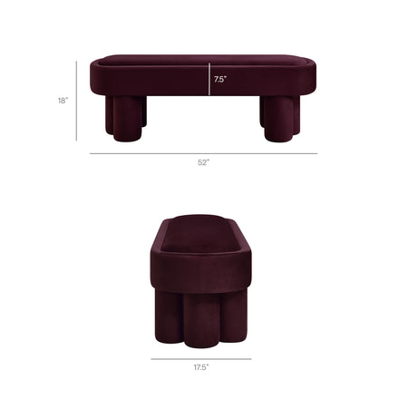 Mossi Oval Performance Velvet Accent Bench in Mulberry