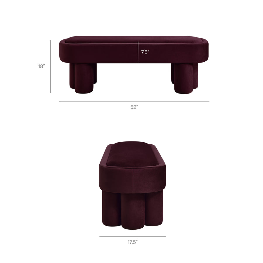 Elemi Oval Performance Velvet Accent Bench in Mulberry