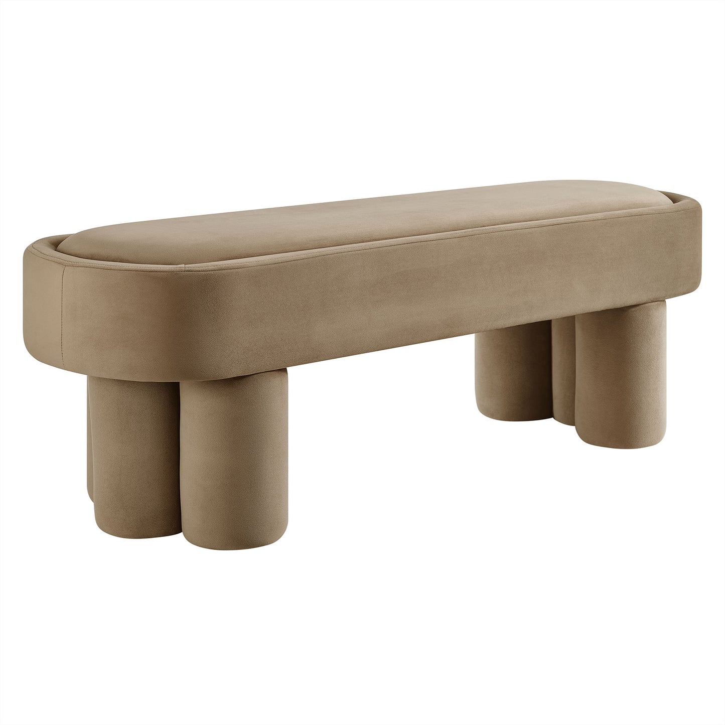 Elemi Oval Performance Velvet Accent Bench in Taupe