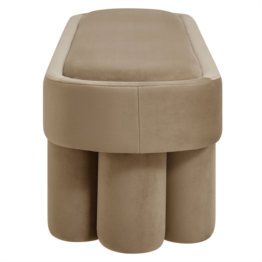 Elemi Oval Performance Velvet Accent Bench in Taupe
