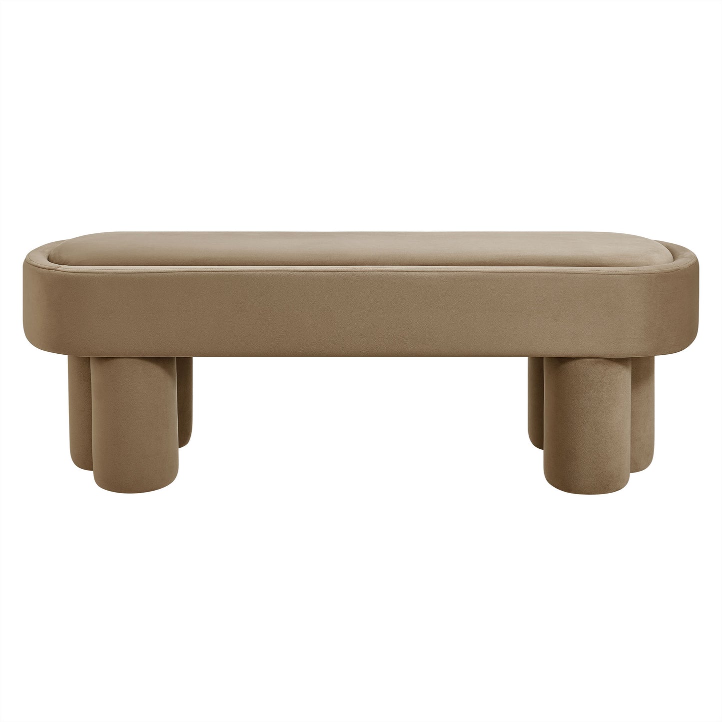 Elemi Oval Performance Velvet Accent Bench in Taupe