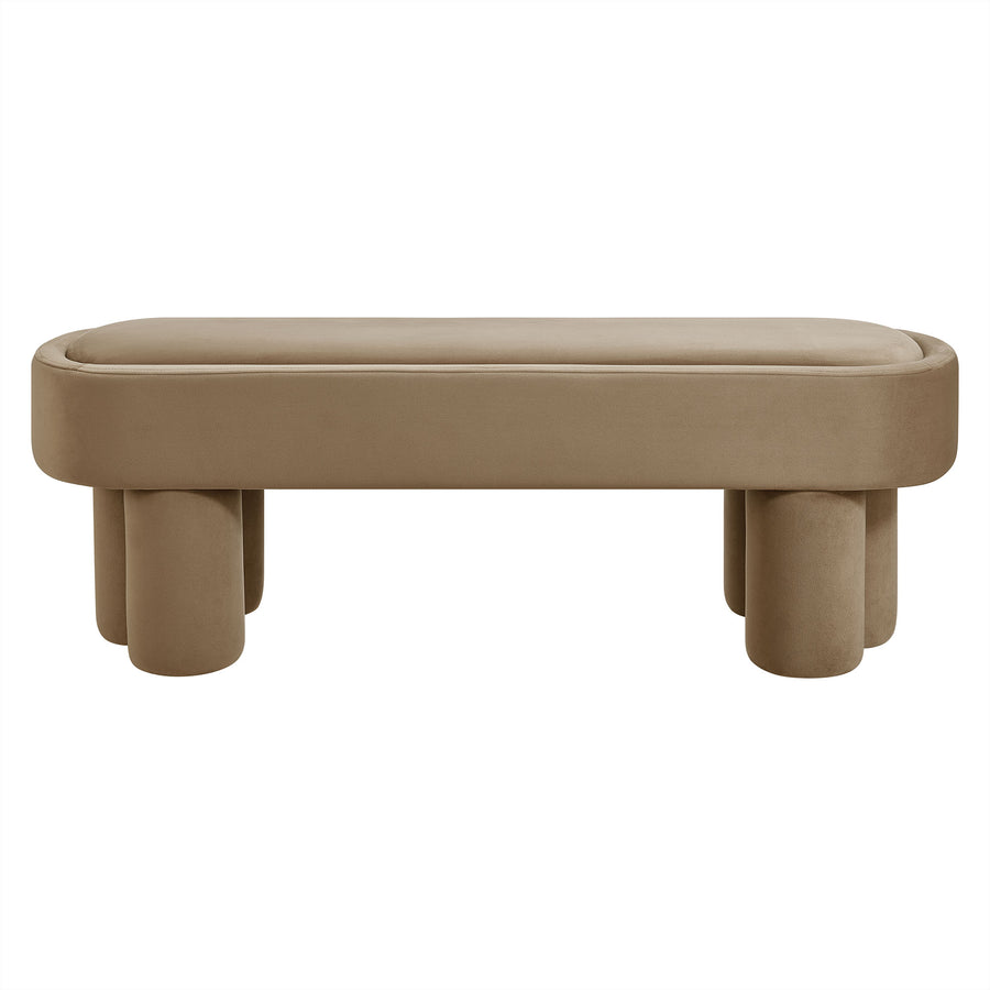 Elemi Oval Performance Velvet Accent Bench in Taupe