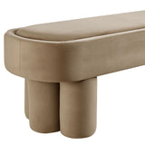 Elemi Oval Performance Velvet Accent Bench in Taupe