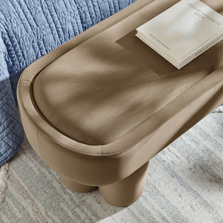 Mossi Oval Performance Velvet Accent Bench in Taupe