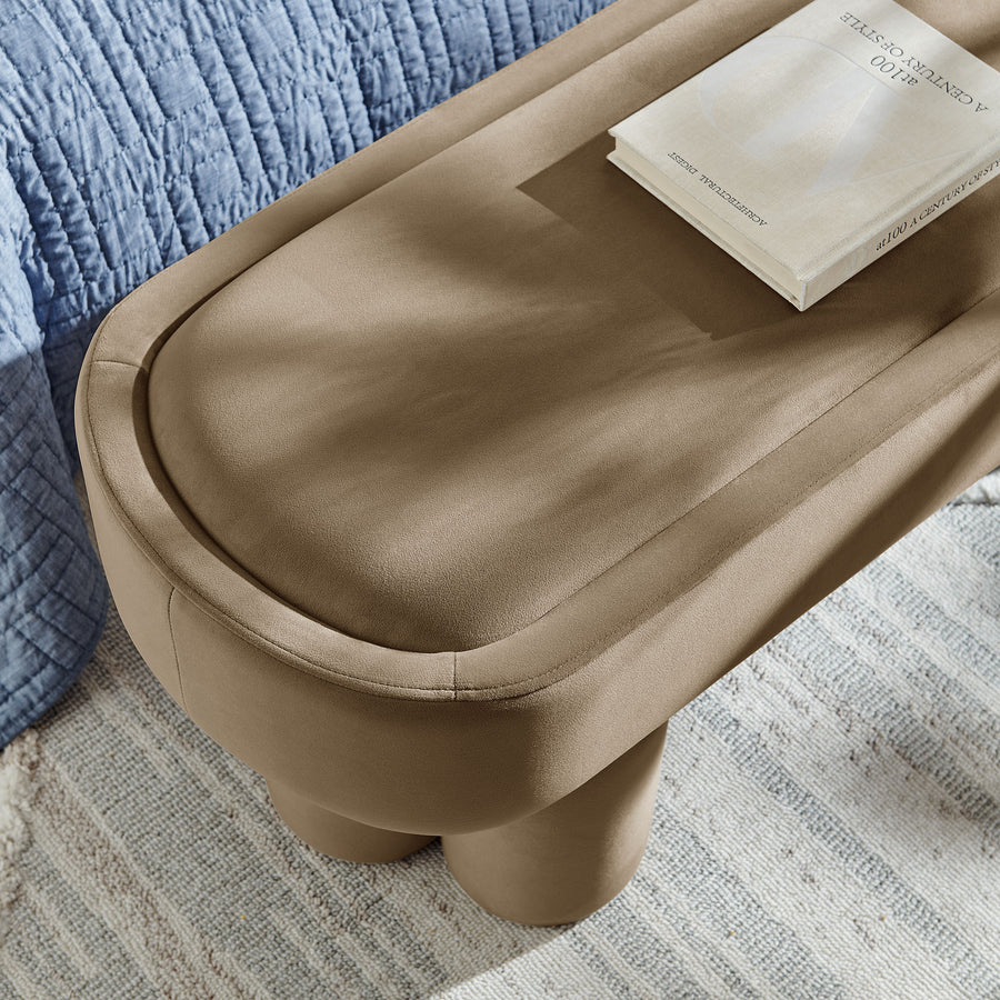 Elemi Oval Performance Velvet Accent Bench in Taupe