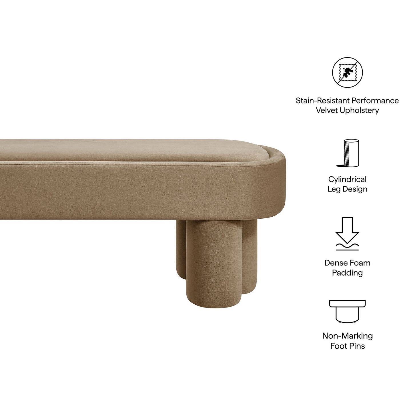 Elemi Oval Performance Velvet Accent Bench in Taupe