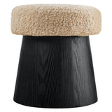Baeza Round Faux Shearling Ottoman Footstool in Oatmeal Black