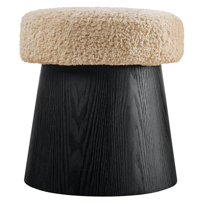Ketra Round Faux Shearling Ottoman Footstool by Furniture for America