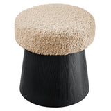 Baeza Round Faux Shearling Ottoman Footstool in Oatmeal Black