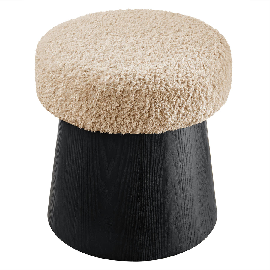 Baeza Round Faux Shearling Ottoman Footstool in Oatmeal Black