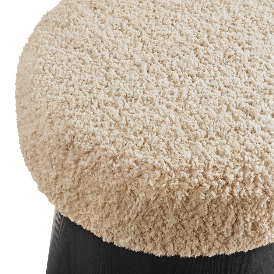 Baeza Round Faux Shearling Ottoman Footstool in Oatmeal Black