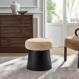 Baeza Round Faux Shearling Ottoman Footstool in Oatmeal Black