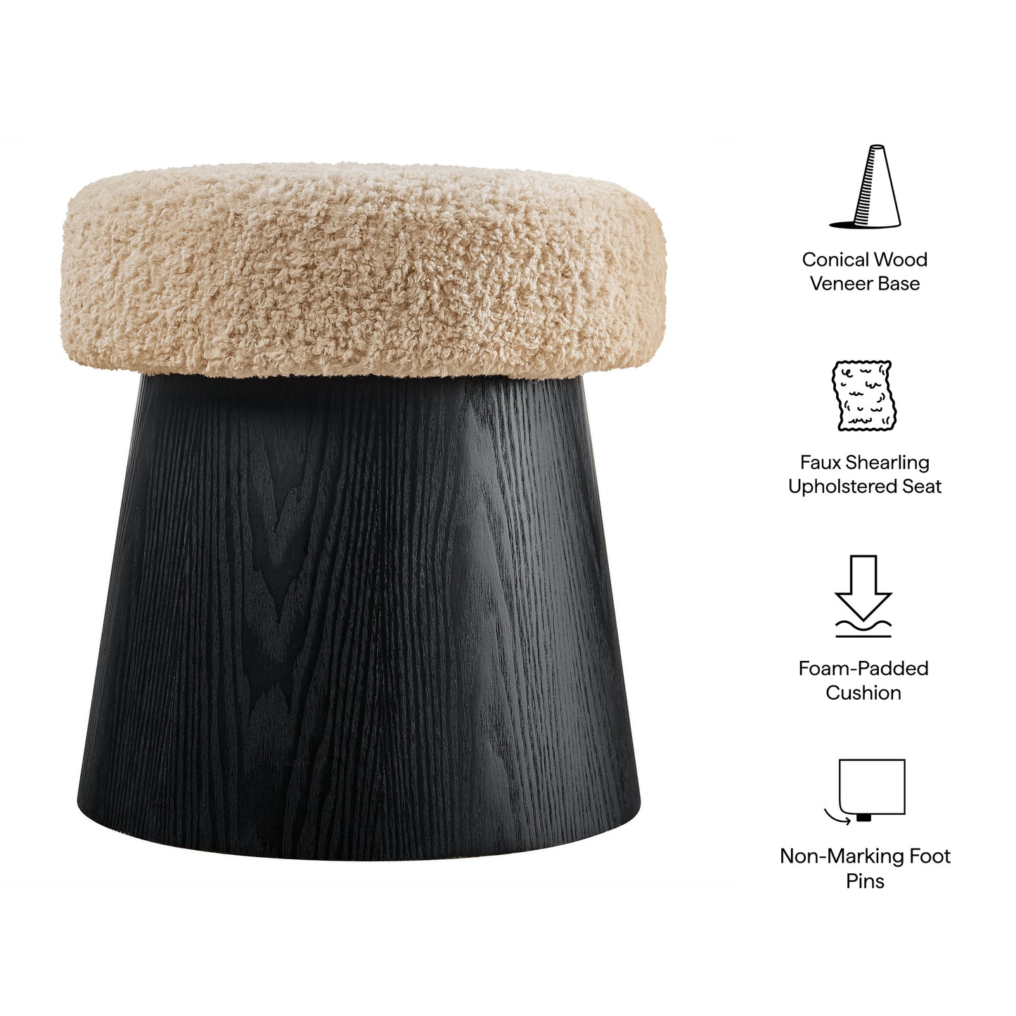 Ketra Round Faux Shearling Ottoman Footstool by Furniture for America
