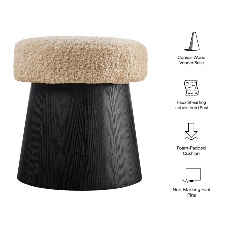 Baeza Round Faux Shearling Ottoman Footstool in Oatmeal Black