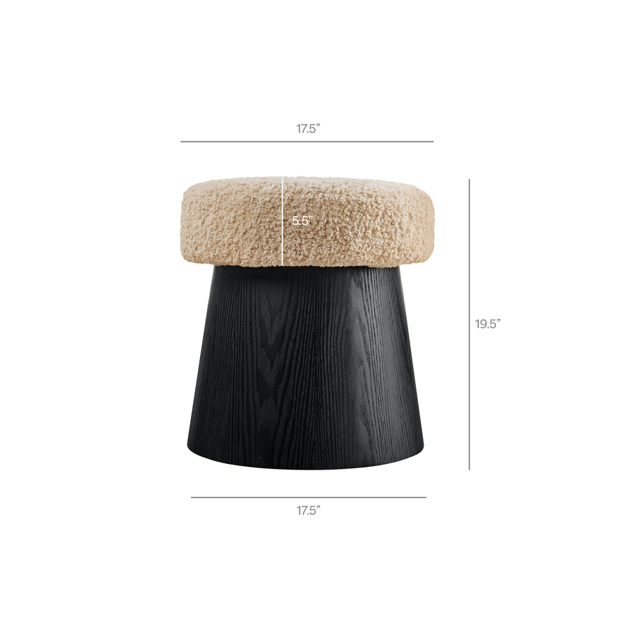 Baeza Round Faux Shearling Ottoman Footstool in Oatmeal Black