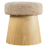 Baeza Round Faux Shearling Ottoman Footstool in Oatmeal Oak