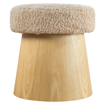 Ketra Round Faux Shearling Ottoman Footstool by Furniture for America