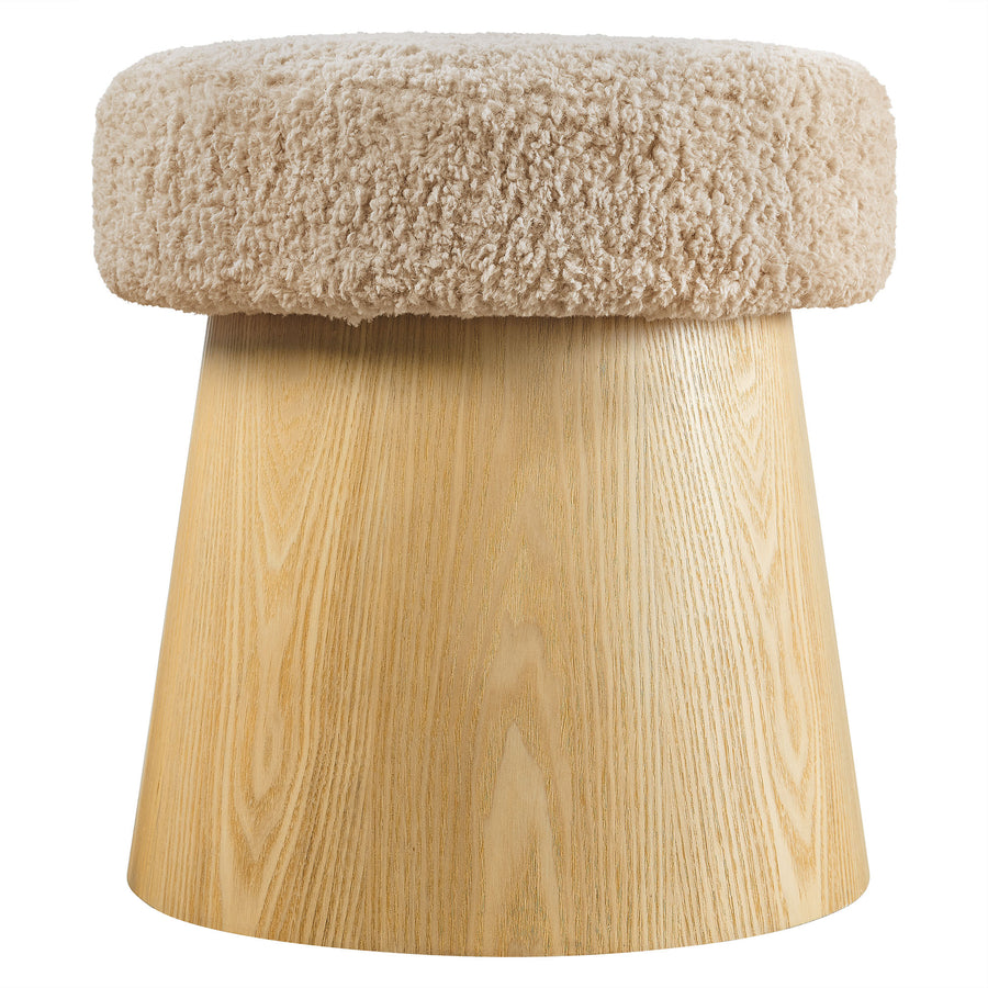 Baeza Round Faux Shearling Ottoman Footstool in Oatmeal Oak