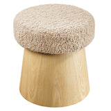 Baeza Round Faux Shearling Ottoman Footstool in Oatmeal Oak