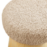 Baeza Round Faux Shearling Ottoman Footstool in Oatmeal Oak