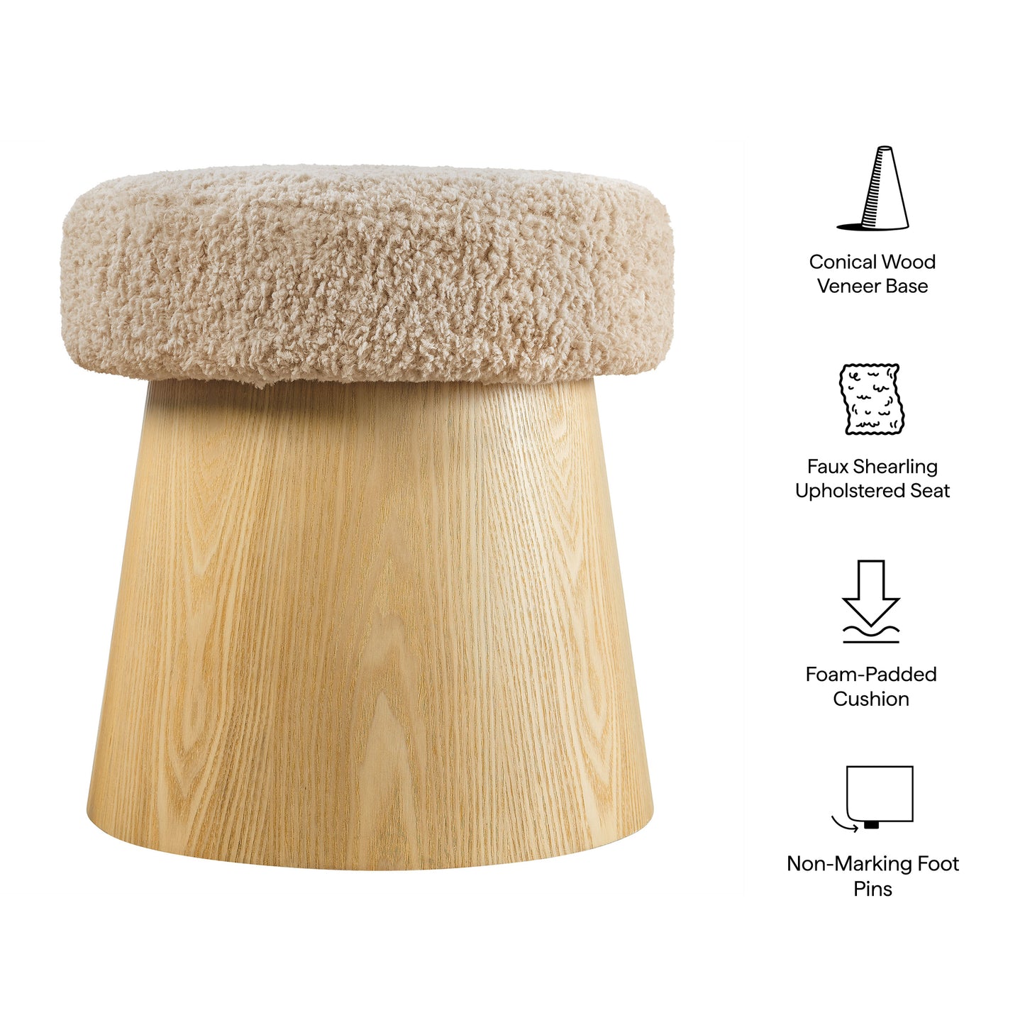 Ketra Round Faux Shearling Ottoman Footstool by Furniture for America