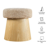 Baeza Round Faux Shearling Ottoman Footstool in Oatmeal Oak
