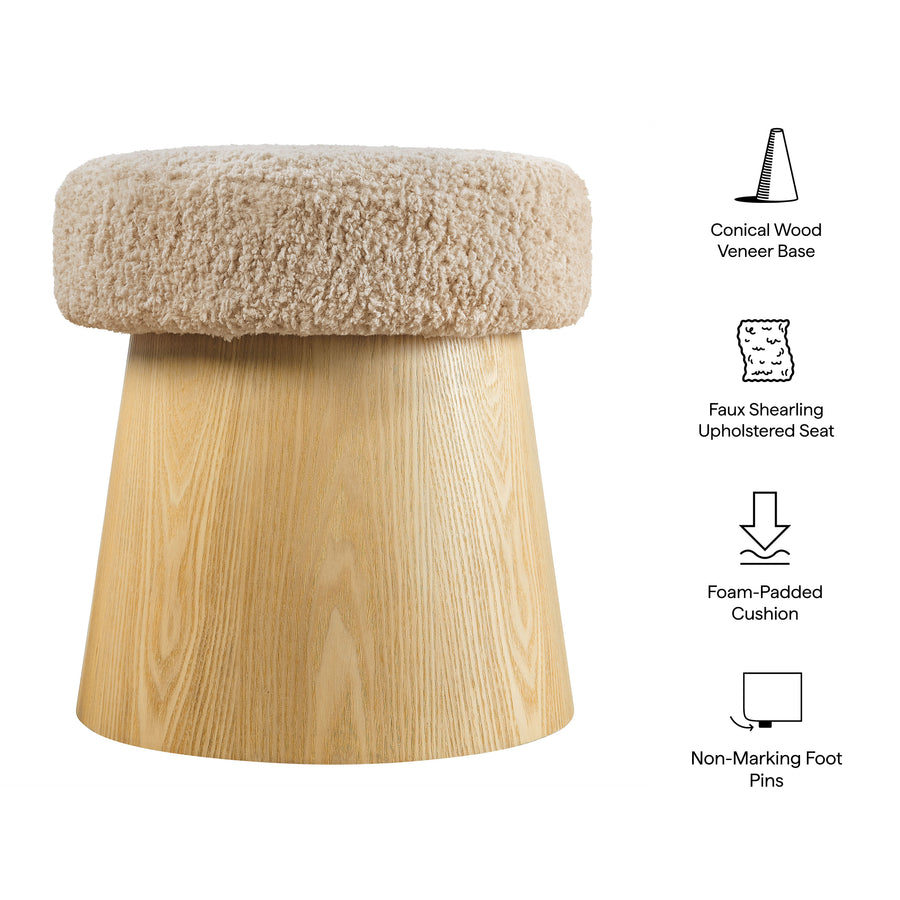 Baeza Round Faux Shearling Ottoman Footstool in Oatmeal Oak