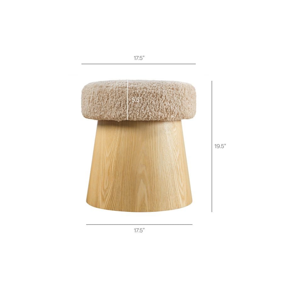 Baeza Round Faux Shearling Ottoman Footstool in Oatmeal Oak