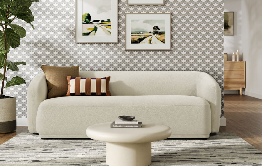 Myrrh 88 Inch Boucle Fabric Sofa in Cream