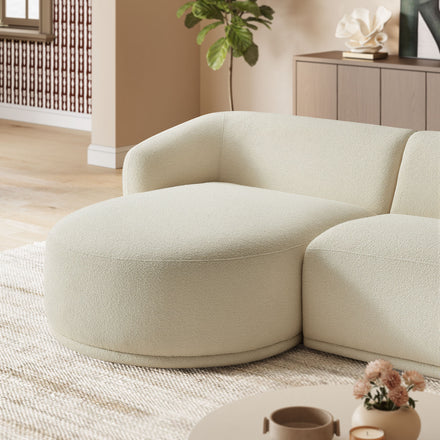 Monica 2 Piece Left Facing Boucle Fabric Modular Sofa with Chaise in Cream