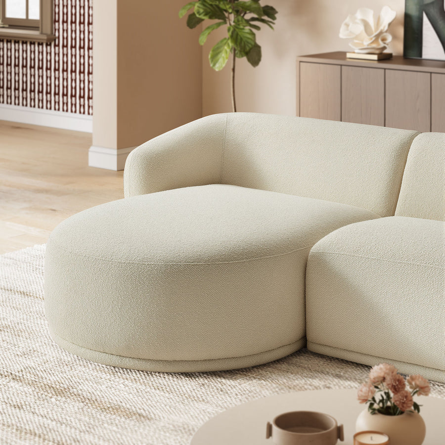 Myrrh 2 Piece Left Facing Boucle Fabric Modular Sofa with Chaise in Cream