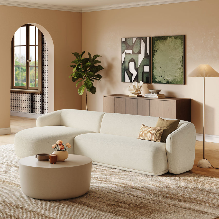 Myrrh 2 Piece Left Facing Boucle Fabric Modular Sofa with Chaise in Cream