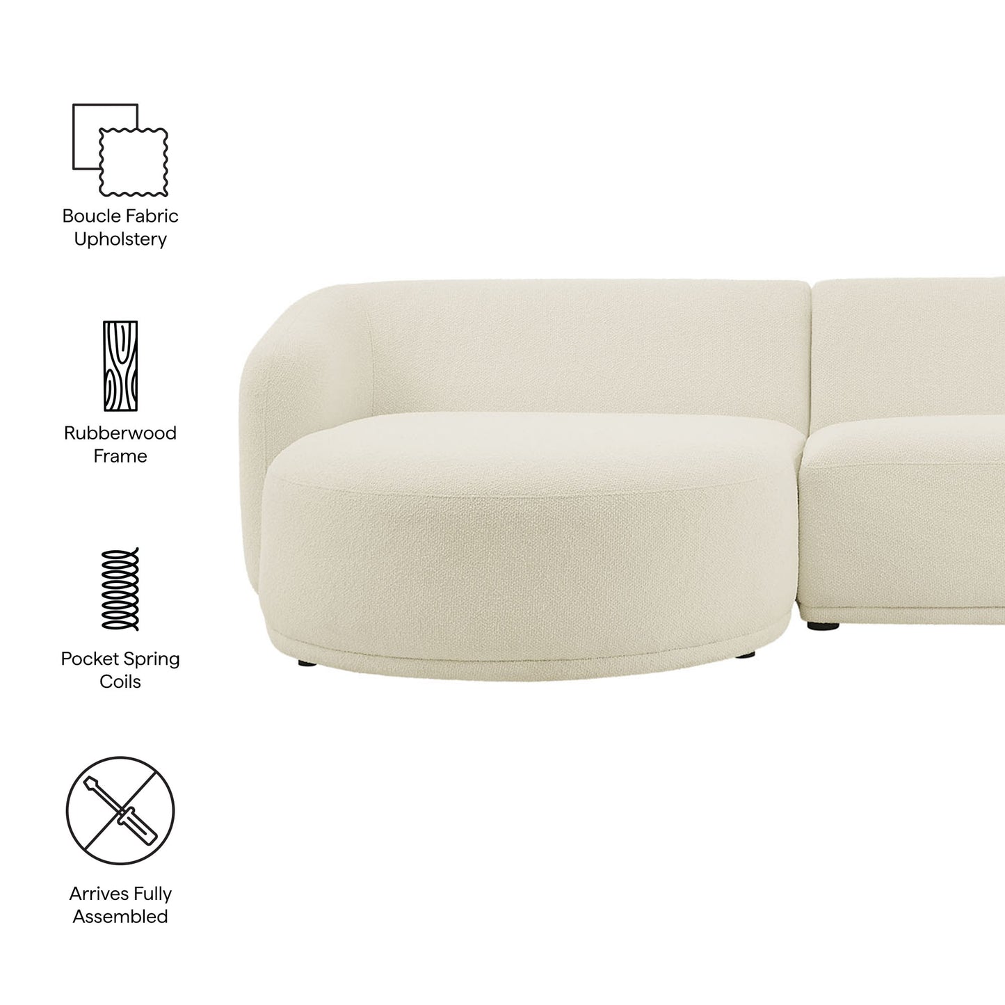 Myrrh 2 Piece Left Facing Boucle Fabric Modular Sofa with Chaise in Cream