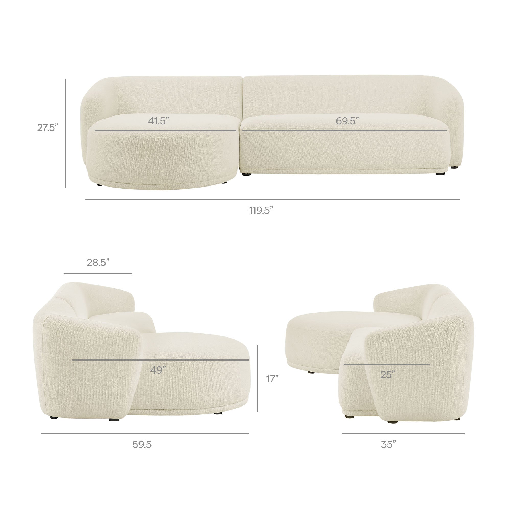 Monica 2 Piece Left Facing Boucle Fabric Modular Sofa with Chaise by Furniture for America