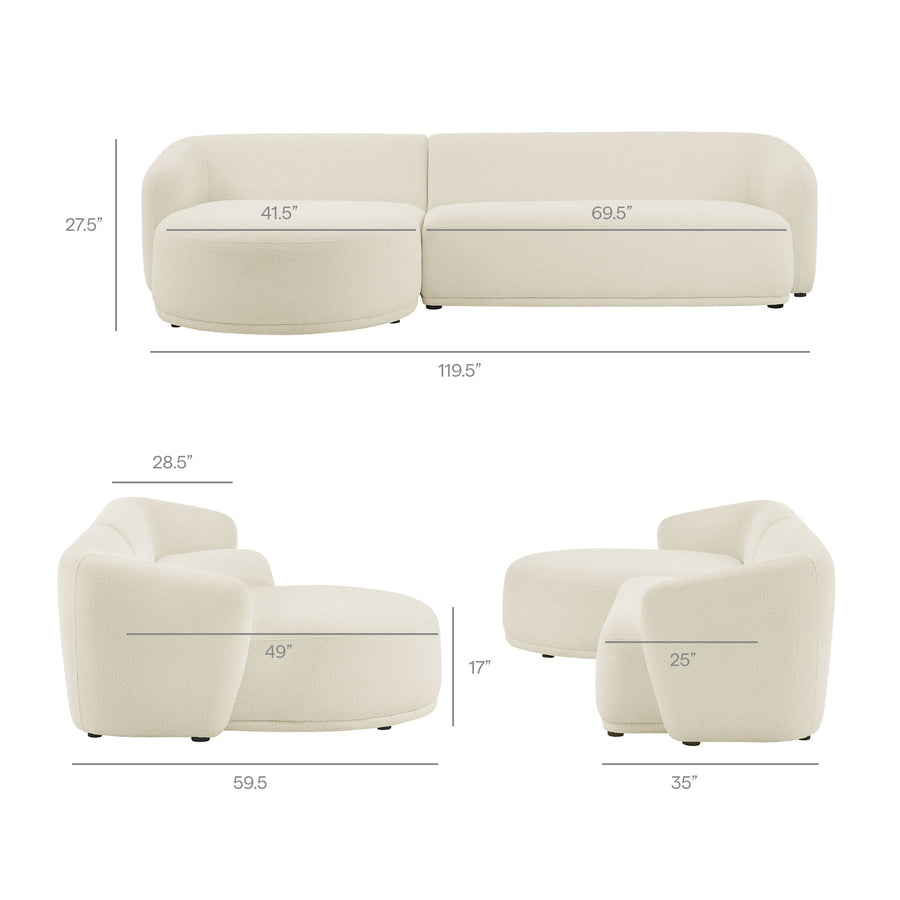 Myrrh 2 Piece Left Facing Boucle Fabric Modular Sofa with Chaise in Cream