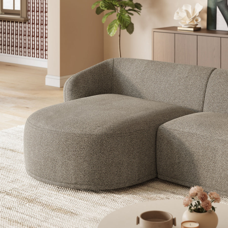 Myrrh 2 Piece Left Facing Boucle Fabric Modular Sofa with Chaise in Earth