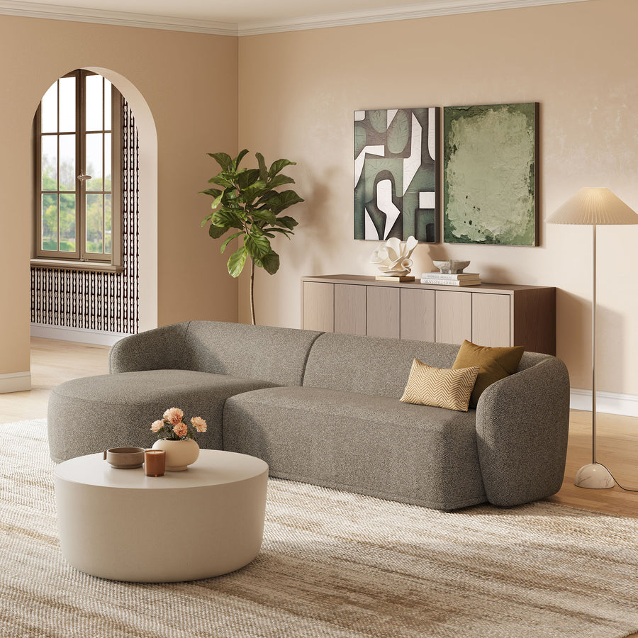 Myrrh 2 Piece Left Facing Boucle Fabric Modular Sofa with Chaise in Earth