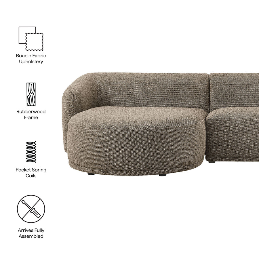 Myrrh 2 Piece Left Facing Boucle Fabric Modular Sofa with Chaise in Earth